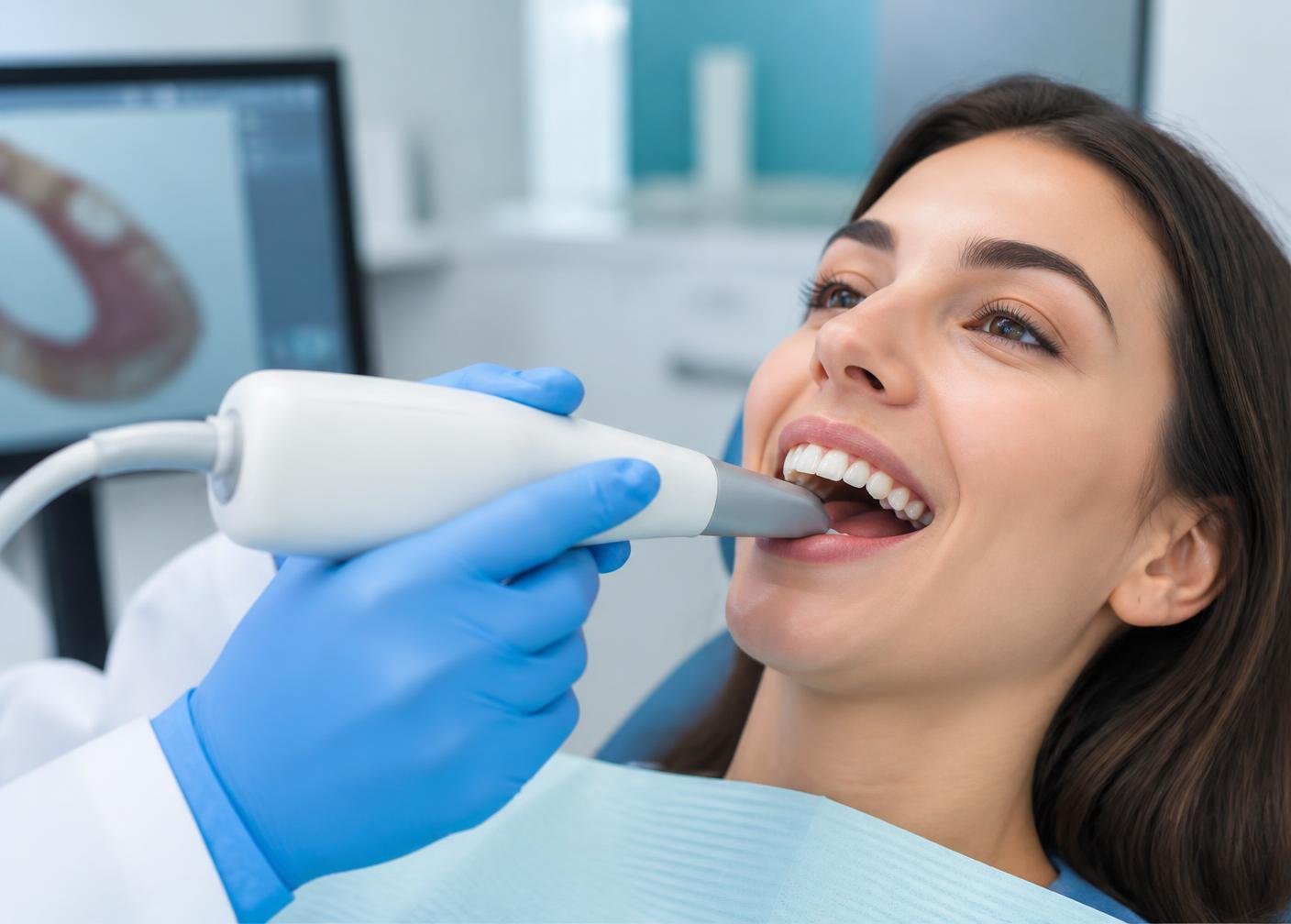 Patient receiving a digital dental scan